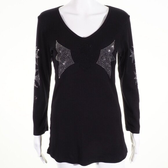 Avangard Womens Top Size XL Embelished Stud Emblem Black Silver Knight Queen - Picture 6 of 10